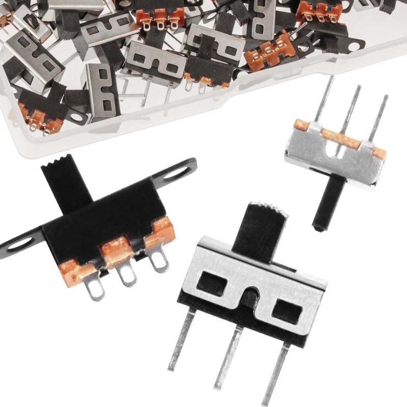 Juasky 100pcs Micro Slide Switch 2 Position 3 Pin,High Knob Mini Vertical Slide Switches SPDT 1p2t SS-12D10 SS-12F15 SS-12D00 for PCB Breadboard Electronic - Image 1
